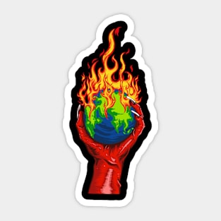 the devil's hand holds the world of illustration Sticker